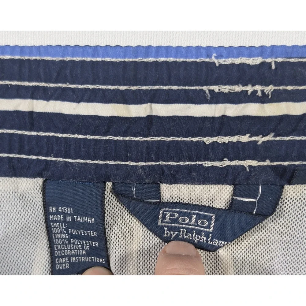 Polo Ralph Lauren Swim Trunks Mens XL Navy Blue Striped Mesh Lined Board Shorts